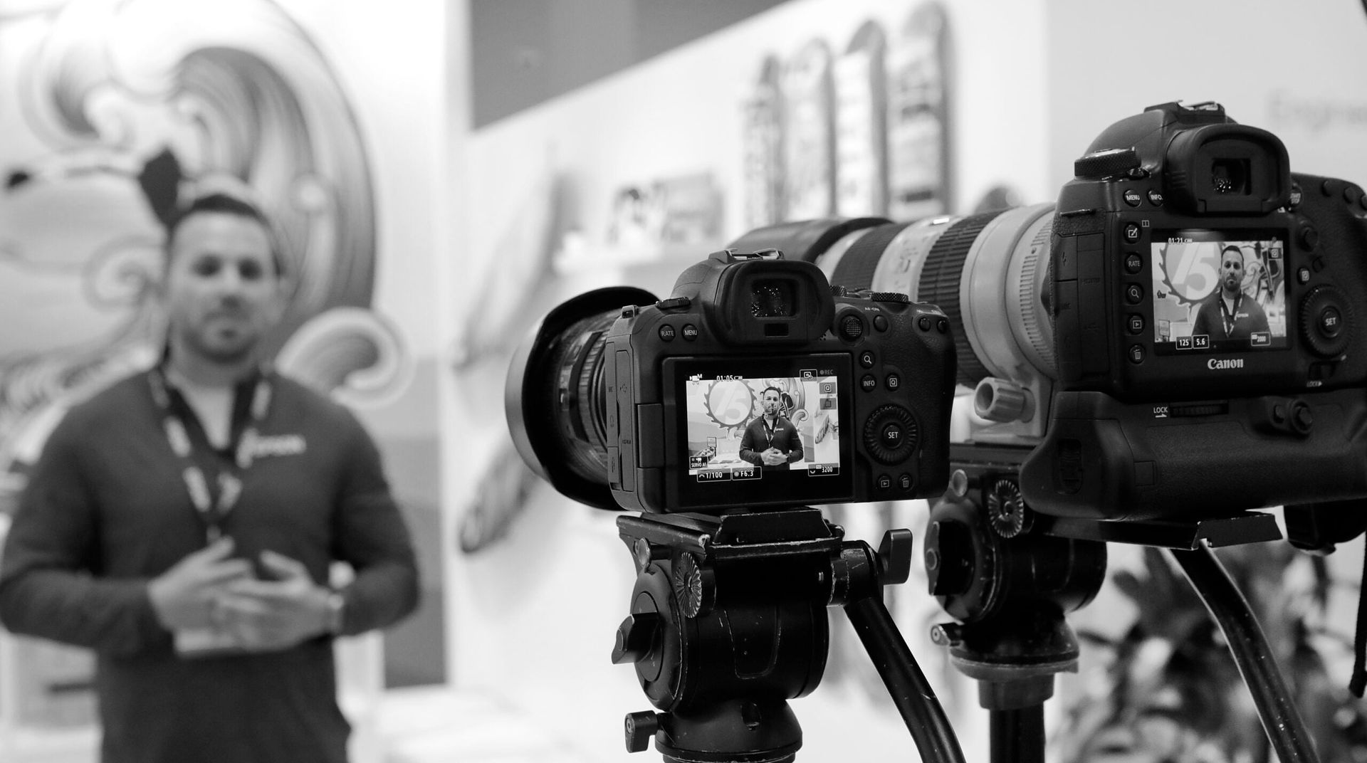 A camera crew filming an interview for a client video