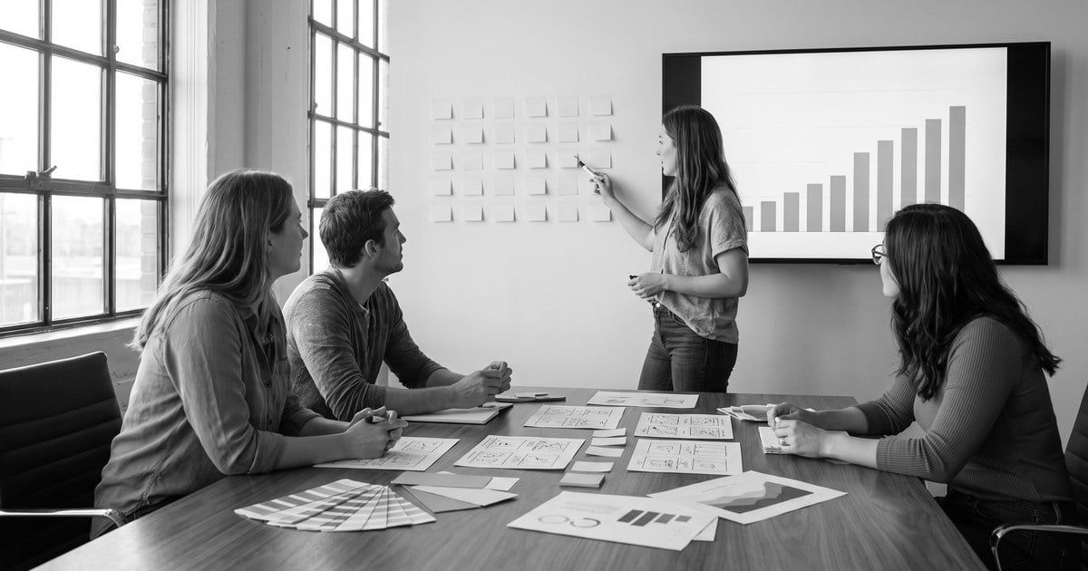 A marketing team reviewing campaign results in a meeting